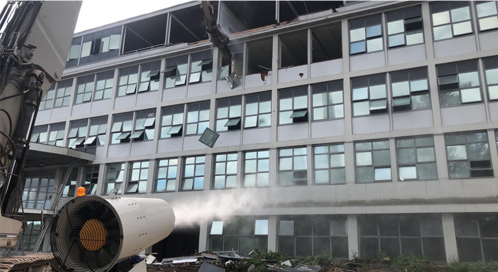demolition work being carried out on a multi-storey commercial building